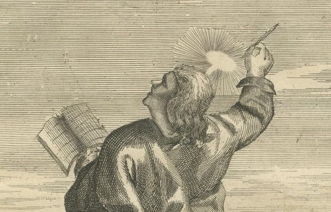 St. John Apostle Engraving, John I Evangelist with Gospel c.1735, close-up 4