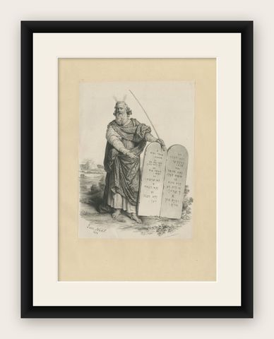 Moses with the Ten Commandments by Léon Noël, French Lithograph, 1844, shown framed