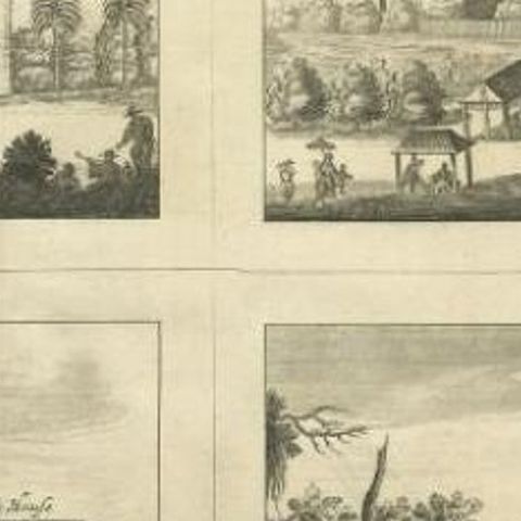 Antique Print of various Churches on Ceylon by Churchill, 1744, close-up 2