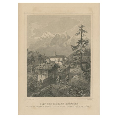 Antique Print of the Village and Monastery of Pfäfers, Switzerland
