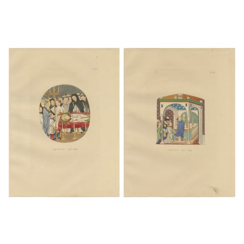 Medieval Catholic Rituals, Funeral & Mass, Hand-Colored Lithographs, 1860