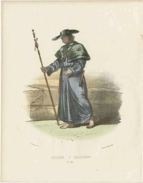 Pèlerin, 1862 Hand-Colored Lithograph of a Pilgrim, view 2