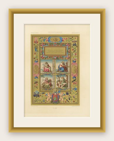 Renaissance Illumination of Pope Gregory XIII, Antique Print, Plate LXI, 1869, shown framed