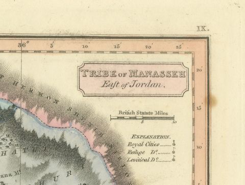 Tribe of Manasseh East of Jordan, Antique Hand-Colored Map, 1823, close-up 1