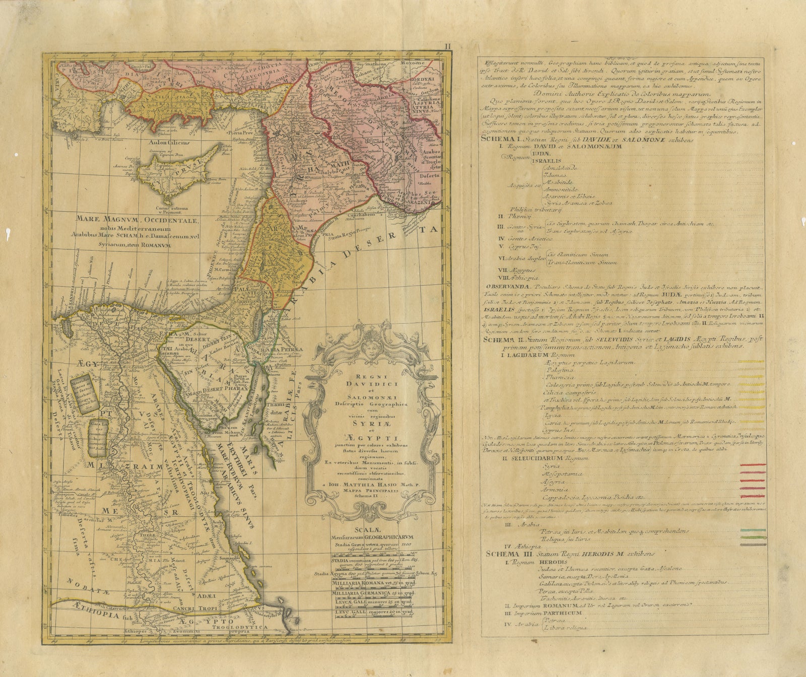 Antique Biblical Map Holy Land, David & Solomon Kingdoms, Hase 1739