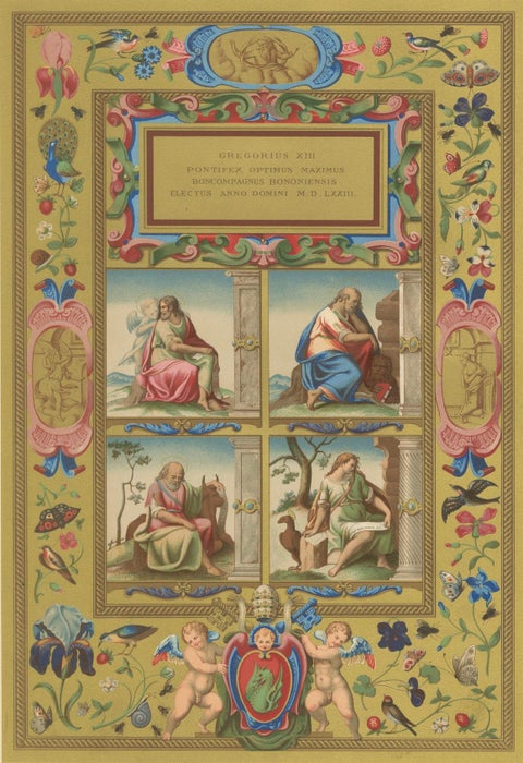 Renaissance Illumination of Pope Gregory XIII, Antique Print, Plate LXI, 1869, close-up 5
