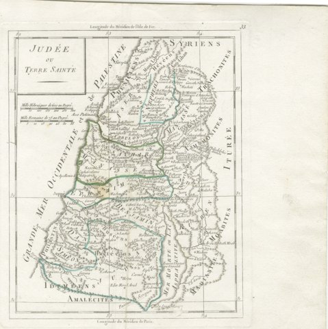 Antique Map of Judaea or the Holy Land with the Twelve Tribes, circa 1800