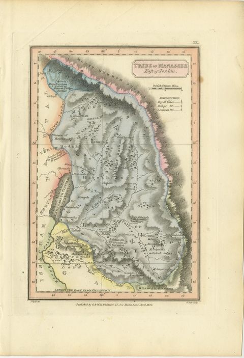 Tribe of Manasseh East of Jordan, Antique Hand-Colored Map, 1823, view 2