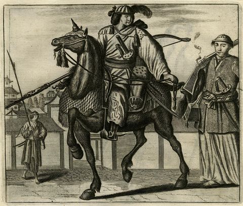 Two Original Japanese Engravings on One Sheet, Soldiers & a Priest, 1669, view 4