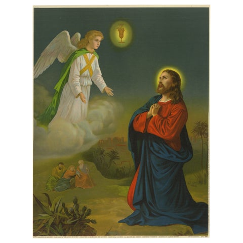 Christ on the Mount of Olives, Antique German Chromolithograph c.1900