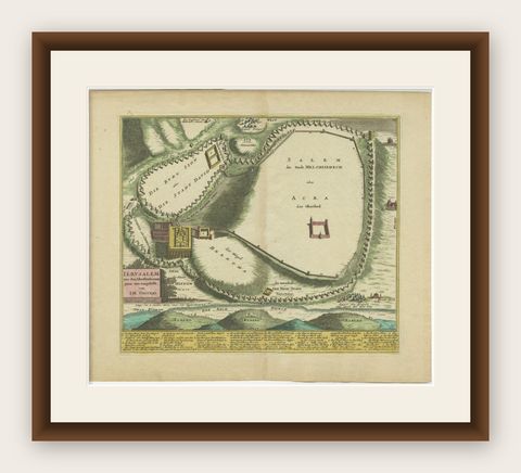 1720 Weigel Engraving of Jerusalem: A Biblical View from Josephus' Perspective, shown framed