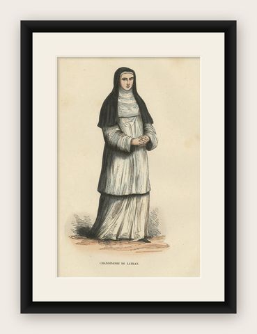 Antique Print of a Canoness of Saint John Lateran, 1845, shown framed