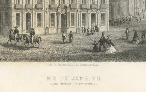 Antique Engraving of Rio de Janeiro, Imperial Palace and Cathedral, c.1867, close-up 2