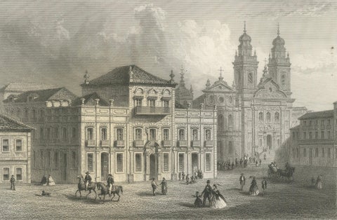 Antique Engraving of Rio de Janeiro, Imperial Palace and Cathedral, c.1867, close-up 1