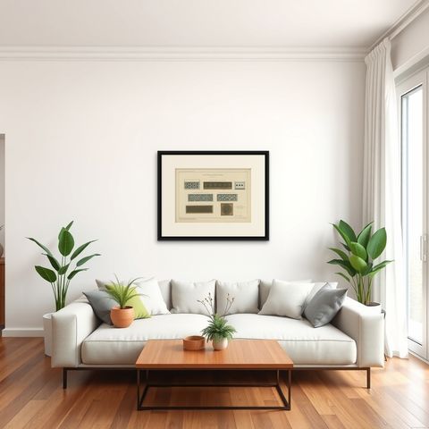 Antique Ottoman Balustrade Design Print, Yeşil Mosque & Rüstem Pasha Mosque 1924, shown framed in a room, true to size
