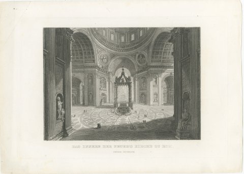 Interior of Saint Peter's, Rome, Antique View from Payne's Universum, circa 1850, view 2