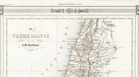Holy Land Map, Jerusalem & Sinai, Dufour Biblical Map, Paris 1846, close-up 1