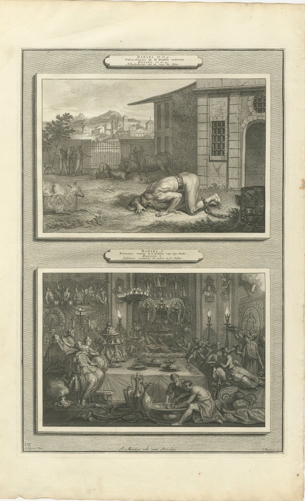 Nebuchadnezzar Among the Beasts and Belshazzar's Feast, Mortier, circa 1700