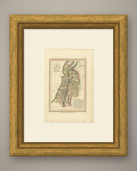Antique Map of the Kingdoms of Israel and Judah, Hand-Colored, 1823, shown framed
