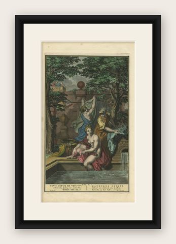 Bathsheba in the Bath, Old Testament Scene, Antique Engraving c.1730, shown framed