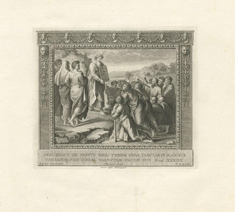 Antique Religion Print Depicting Moses Descending from Mount Sinai, C.1850, close-up 2