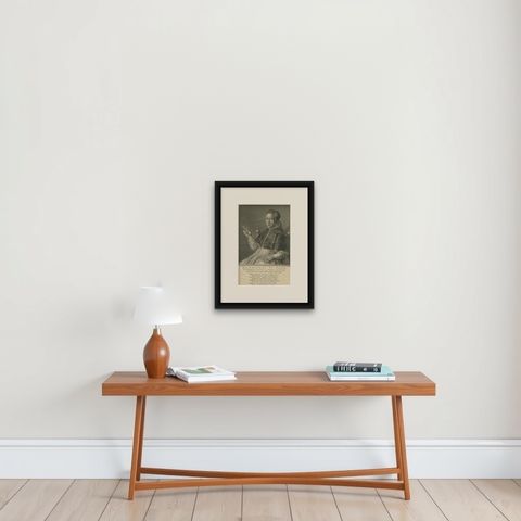 Antique Print of Pope Adrian VI by Houbraken '1727', shown framed on a wall, true to size