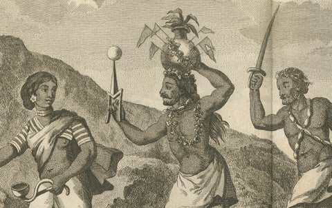 Hindu Fire-Walking Ceremony in Honor of Dharma Raja, Engraving, 1806, close-up 4