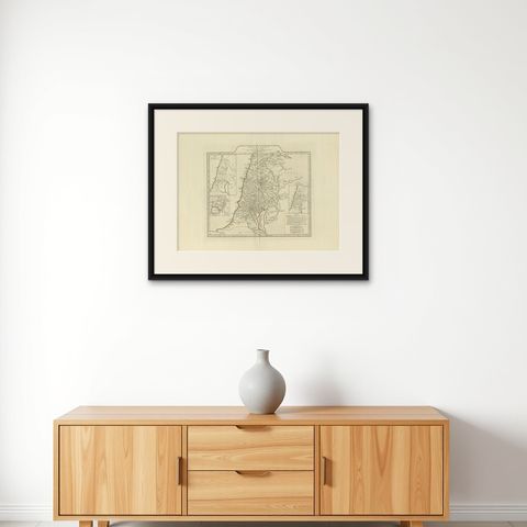 1767 D’Anville Map of the Holy Land: Ancient Divisions and Biblical Geography, shown framed on a wall, true to size