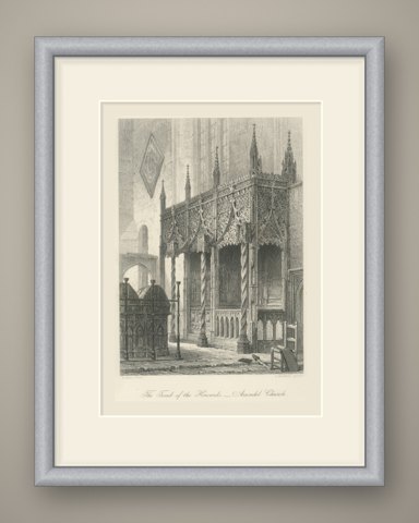 Tomb of the Howards, Arundel, Antique Steel Engraving after S. Read, circa 1876, shown framed