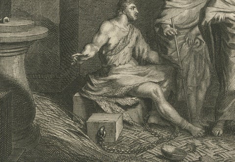 John the Baptist in Prison & Fall of the Tower of Siloam, Pieter Mortier, c.1700, close-up 4