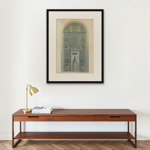 Original 1924 Ottoman Print, Mihrab of the Süleymaniye Mosque, Istanbul, shown framed on a wall, true to size