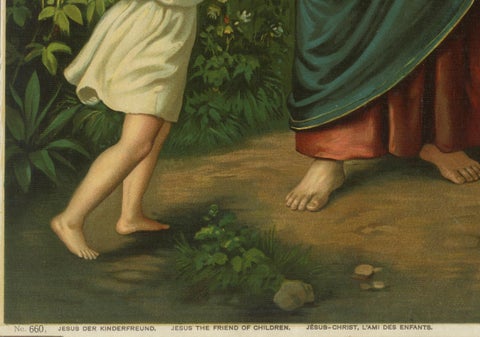 Antique Catholic Print of Jesus Blessing Children, Germany, c. 1890, close-up 2