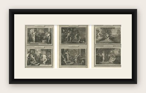 Dutch Baroque Life of Christ, 3 Double-Scene Biblical Engravings, ca 1700, shown framed