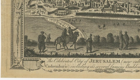 Antique View of Jerusalem Holy Land Engraving, Millar Geography, ca. 1760, close-up 3