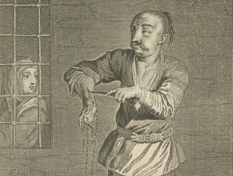 Ottoman Rituals and Dancers, 1734 Engraving of Turkish Love, Ceremony and Dance, close-up 3