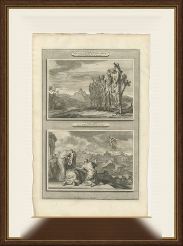Sons of Saul Hanged and the Plague after David's Census, Mortier, circa 1700, shown framed
