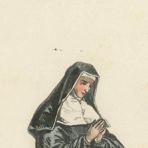 Meditative Serenity: Handcolored Print of a Benedictine Nun, 1862, close-up 1