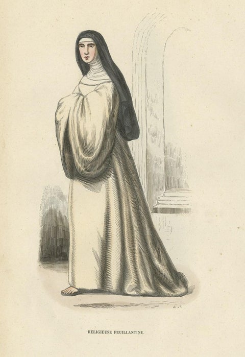 Antique Print of a Nun of the Order of Feuillantines, 1845, close-up 1