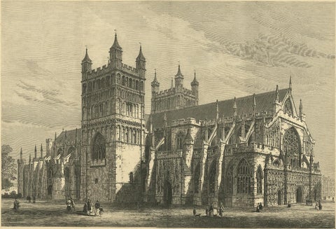 Antique Print of Exeter Cathedral from the Illustrated London News, 1877, view 2
