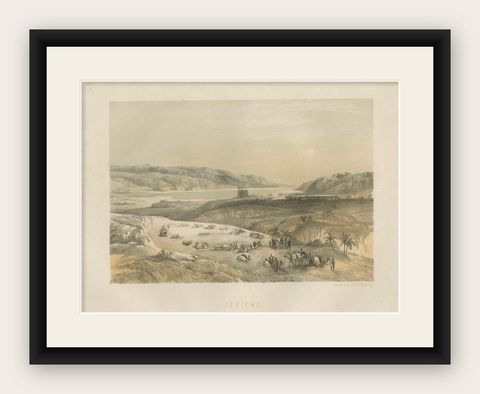 19th-Century Chromolithograph of Jericho, Biblical Landscape After David Robert, shown framed