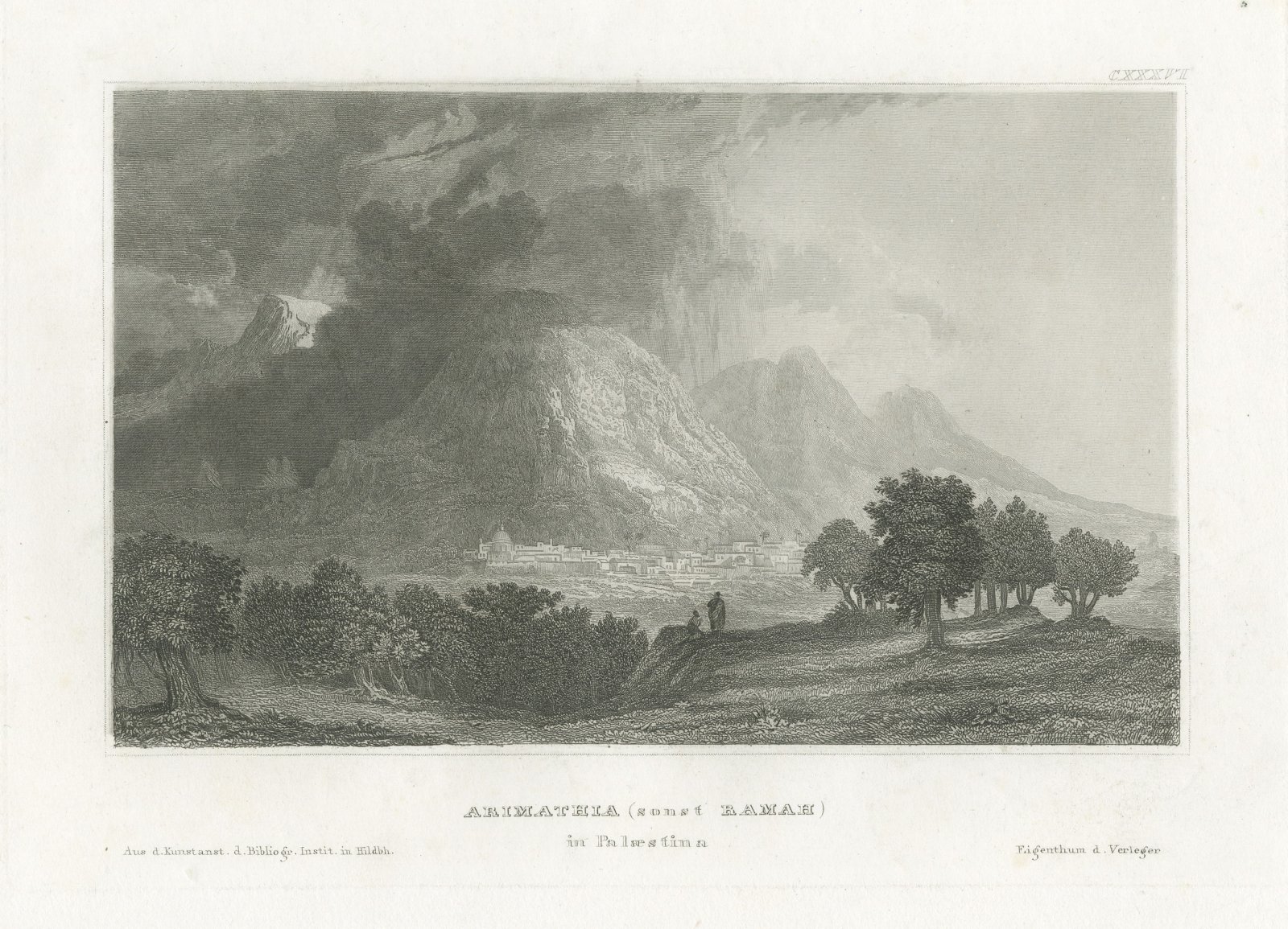 Arimathea, also Ramah, Palestine, Antique Biblical Landscape View, circa 1850