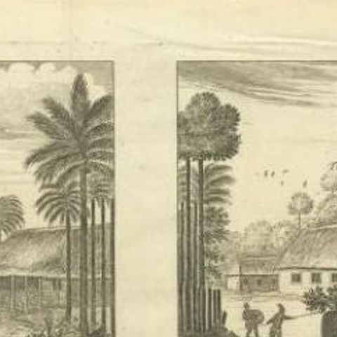 Antique Print of Various Churches on Ceylon by Churchill, 1744, close-up 1