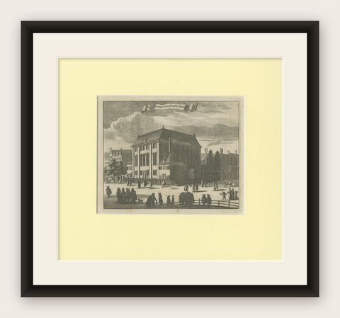 Antique Print of the 'Grote Synagoge' in Amsterdam, c.1760, shown framed