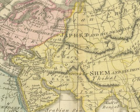 Europe, Asia and Africa After the Flood, Antique Wyld Map, 1823, close-up 2