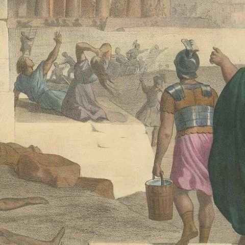 Antique Religious Print "No. 48" Jerusalem and the Destroyed Temple, circa 1840, close-up 2