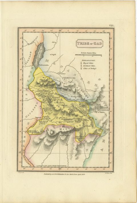 Antique Scripture Map of the Tribe of Gad, Hand-Colored, Wyld, 1823, view 2