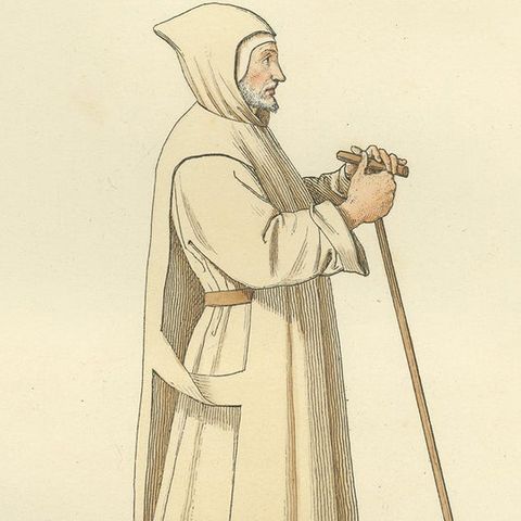 Visions of Solitude: Handcolored Antique Print of a 14th-Century Carthusian Monk, close-up 2