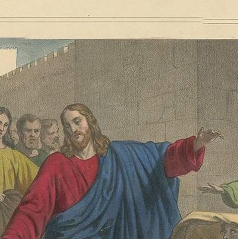 Antique Religious Print 'No. 21' The Son of the Widow of Naïm, circa 1840, close-up 1