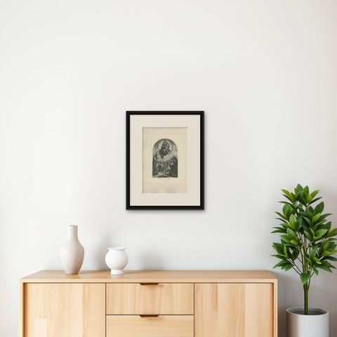 Antique Print of 'The Madonna di Foligno' Made after Raphael 'c.1890', shown framed on a wall, true to size