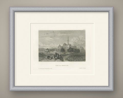 Mount Zion near Jerusalem, Antique View with Domes and Minaret, circa 1850, shown framed
